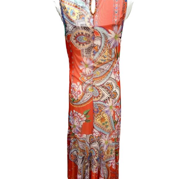 Johnny Was Paisley Mesh Dress Orange - Picture 5 of 9